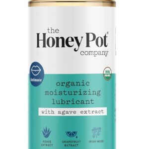 Bottle with white and teal label of The HoneyPot Company organic moisturizing lubricant